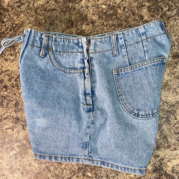 MODA INTL Vintage Y2K Lace Up Tie Side Zipper 100% Cotton Denim Shorts Size 27 - Picture 8 of 14